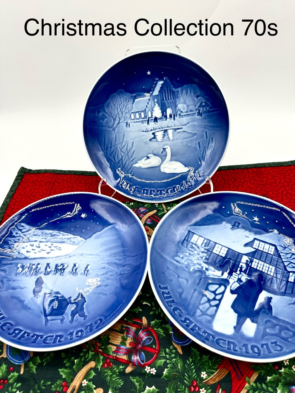 3 Copenhagen porcelain plates made in Denmark. Christmas limited 1972-74